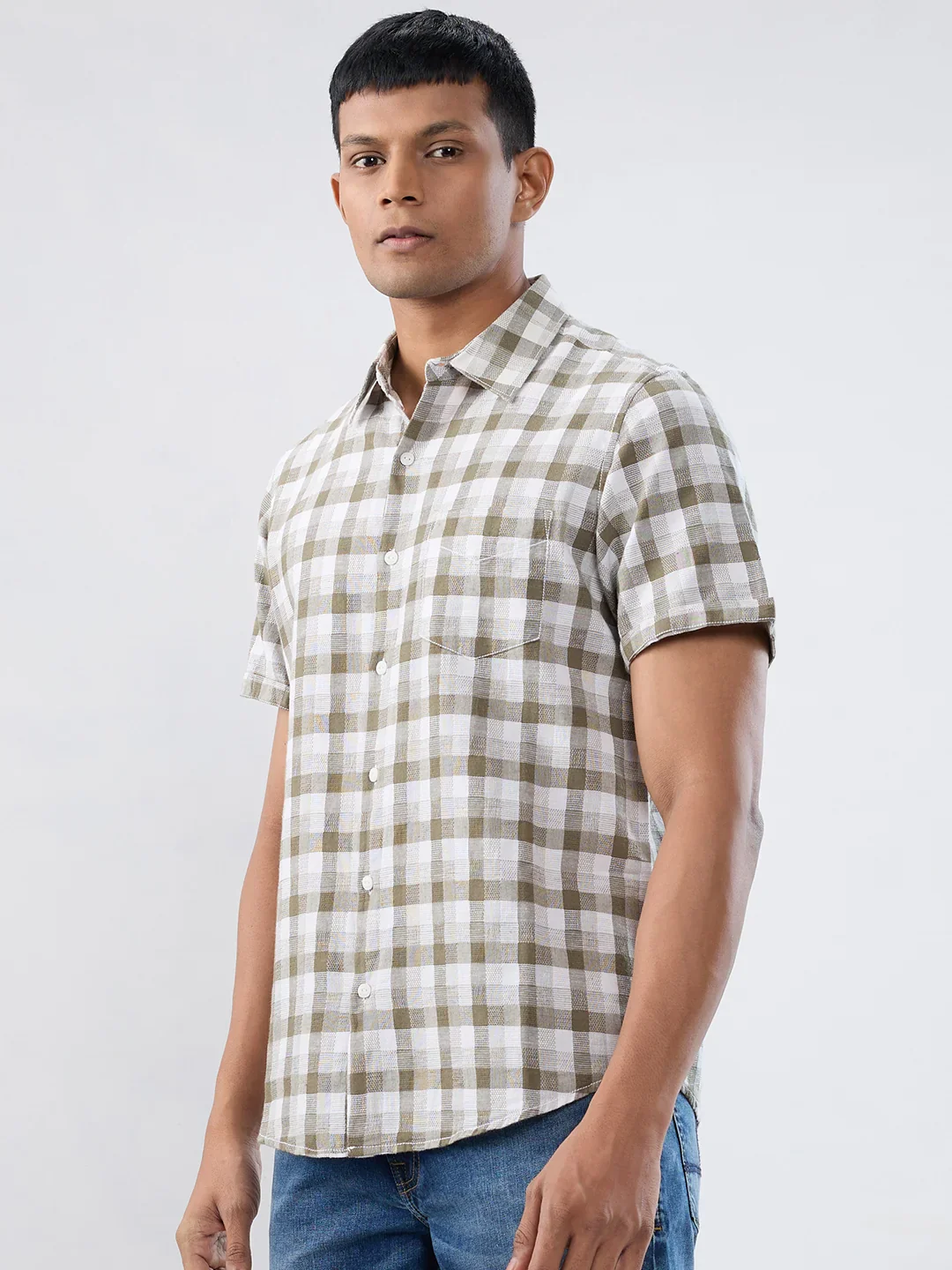 Men Shirt Check Green Regular Fit - Image 5