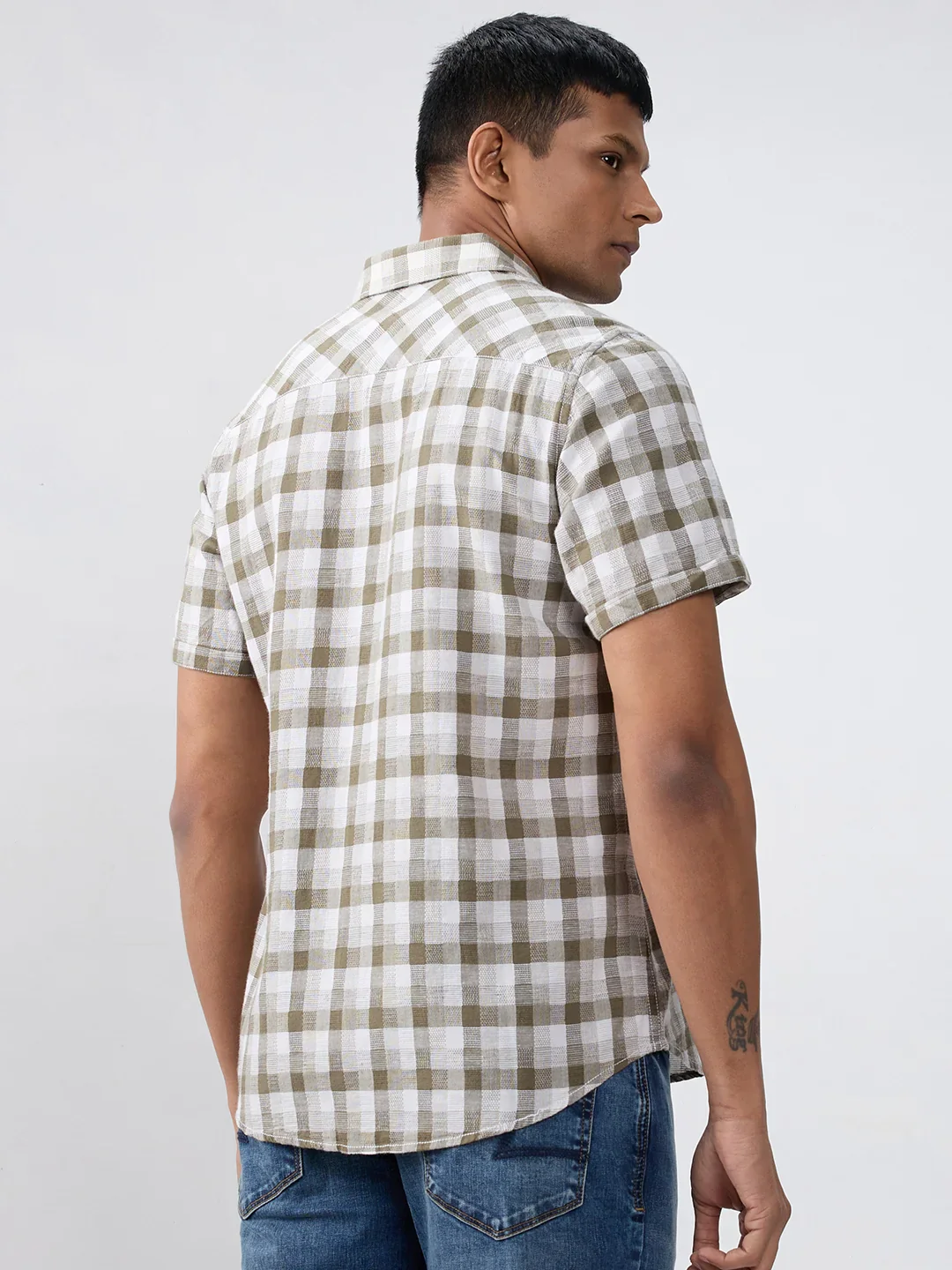 Men Shirt Check Green Regular Fit - Image 6