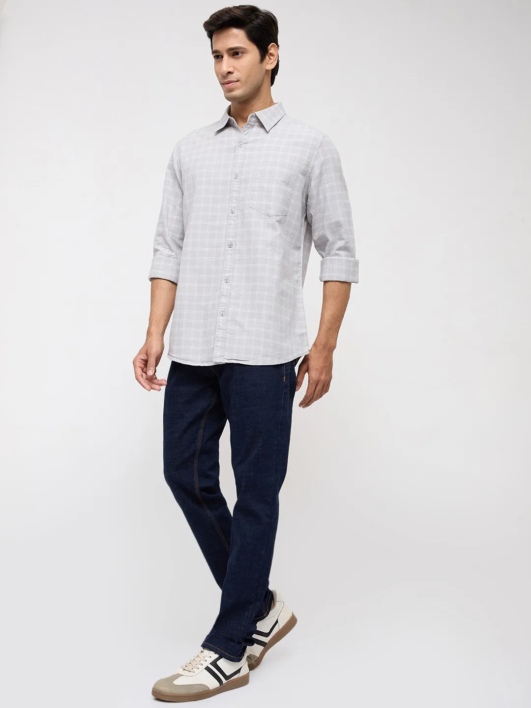 Men Shirt Check Light Grey Regular Fit - Image 2