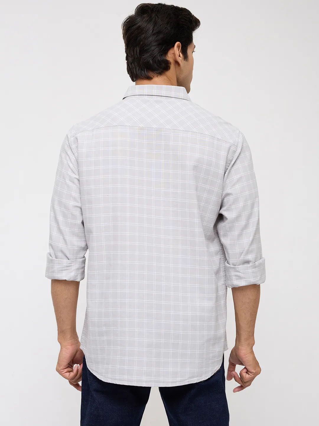 Men Shirt Check Light Grey Regular Fit - Image 5