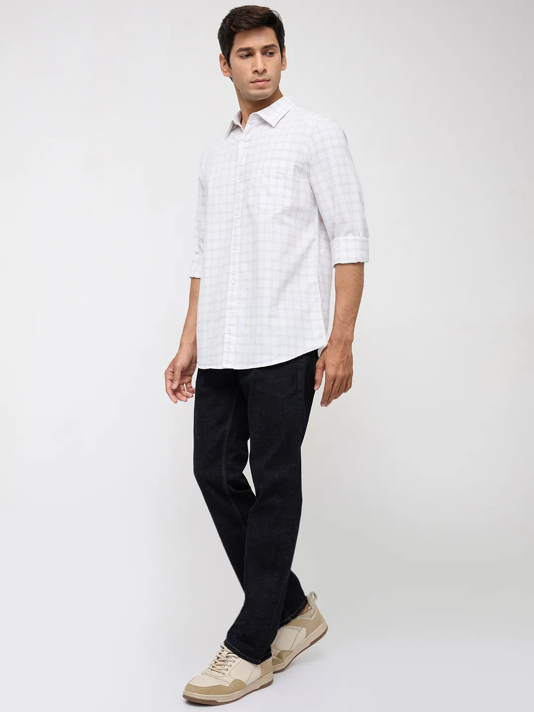 Men Shirt Check Off White Regular Fit - Image 2