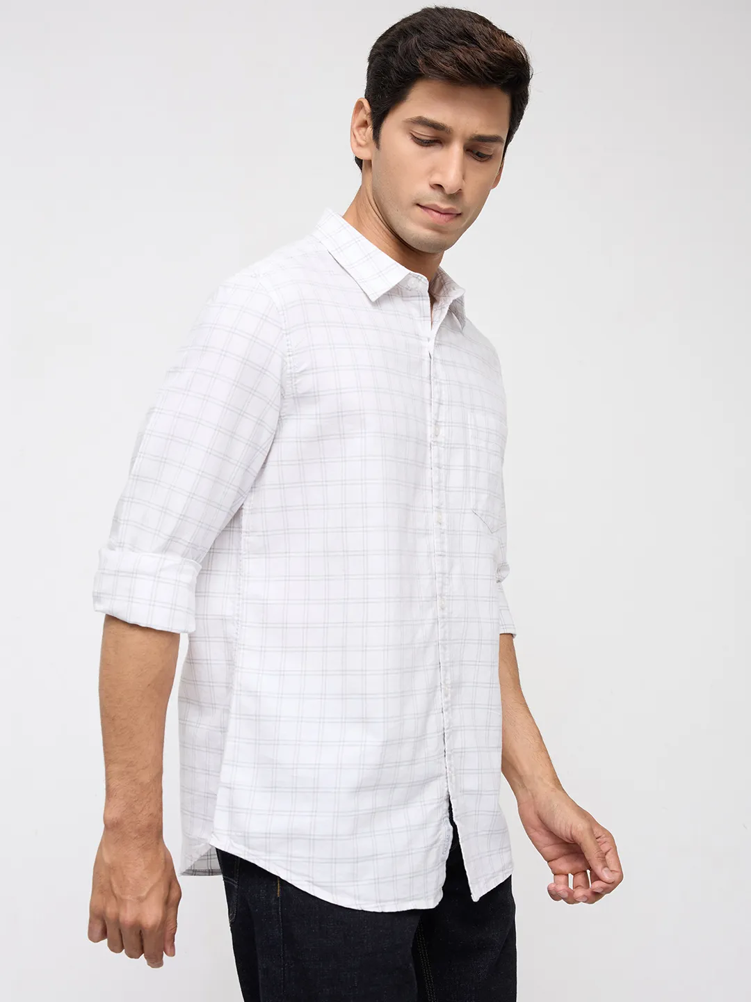 Men Shirt Check Off White Regular Fit - Image 3