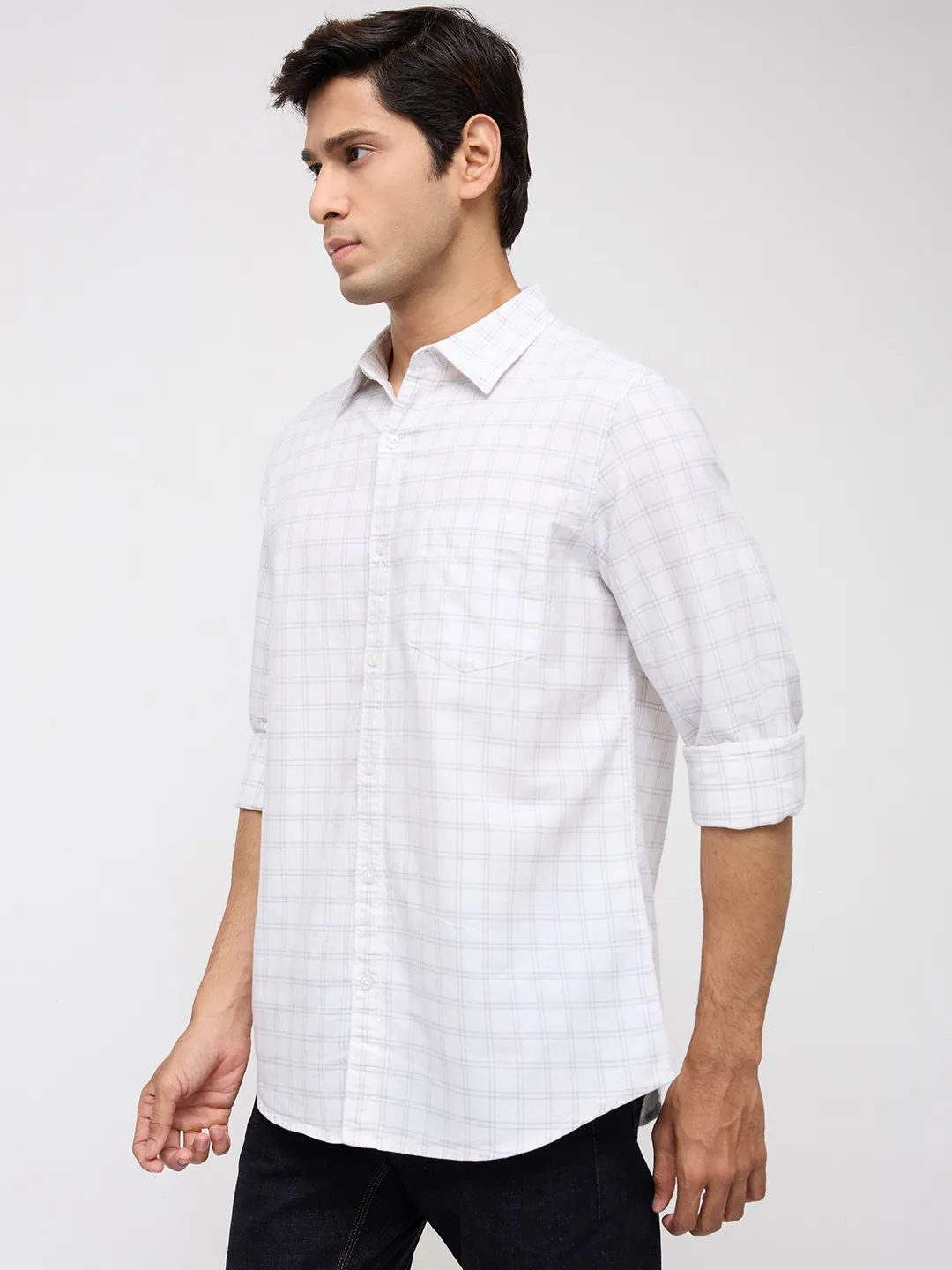 Men Shirt Check Off White Regular Fit - Image 4