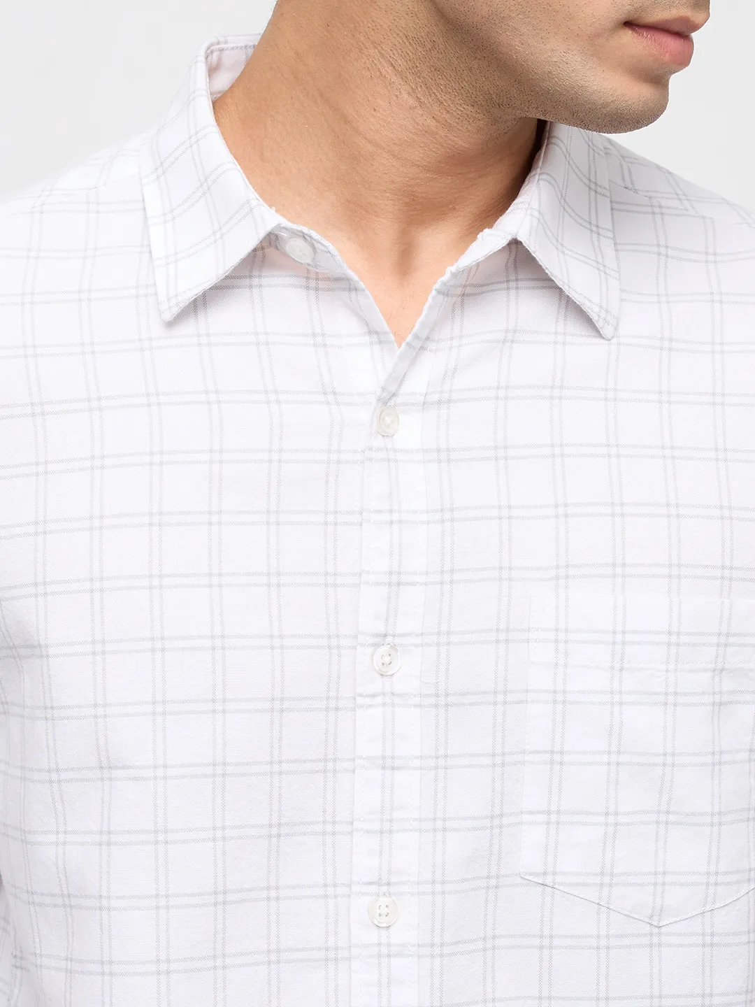 Men Shirt Check Off White Regular Fit - Image 6