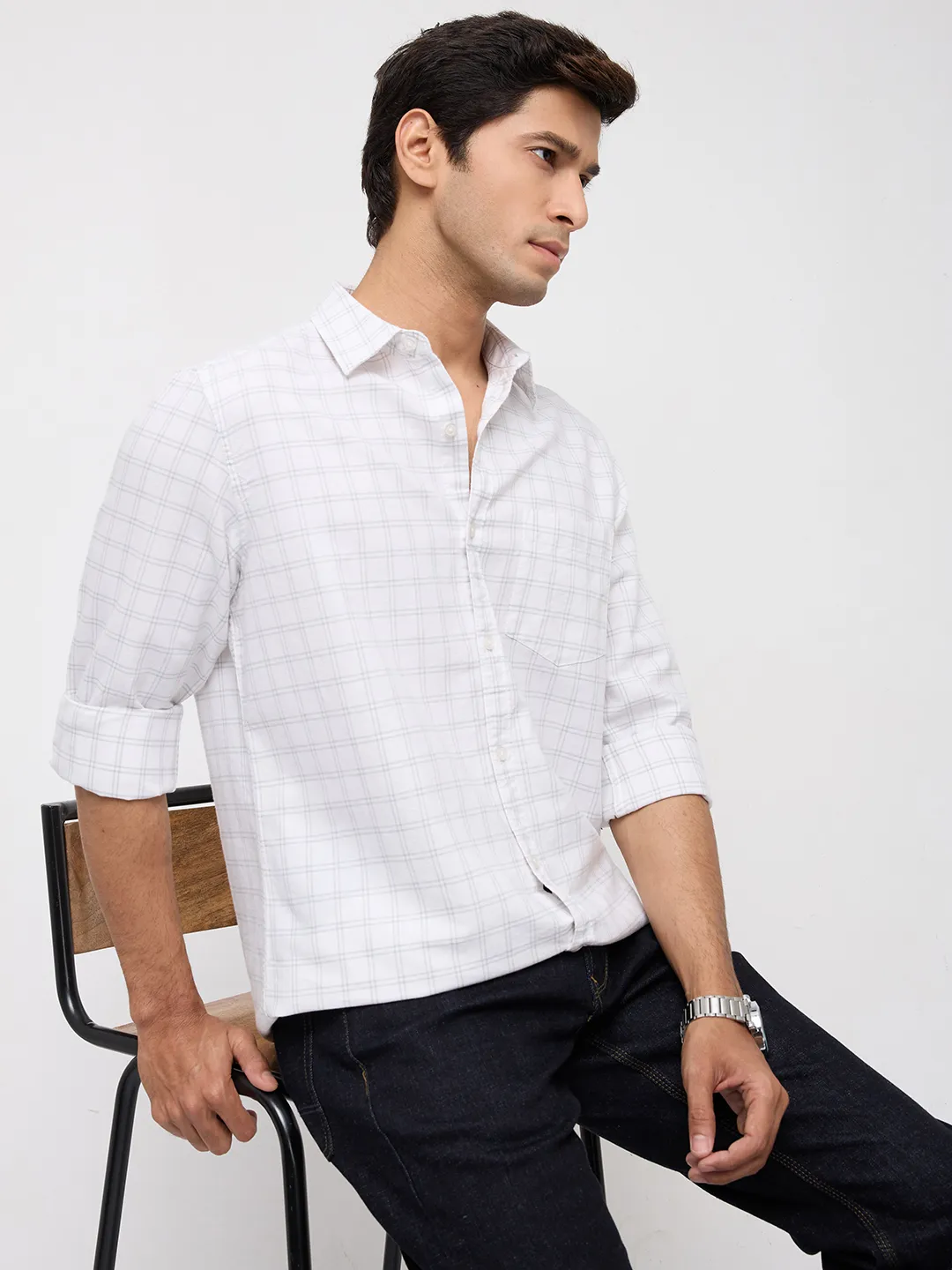 Men Shirt Check Off White Regular Fit - Image 7