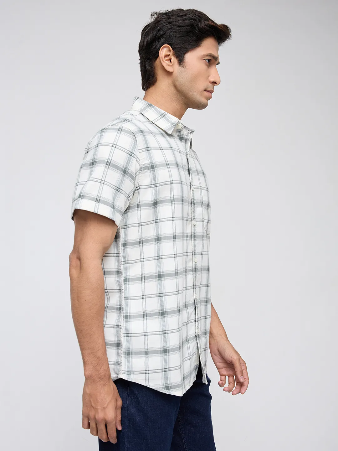 Men Shirt Check Off White Regular Fit - Image 3