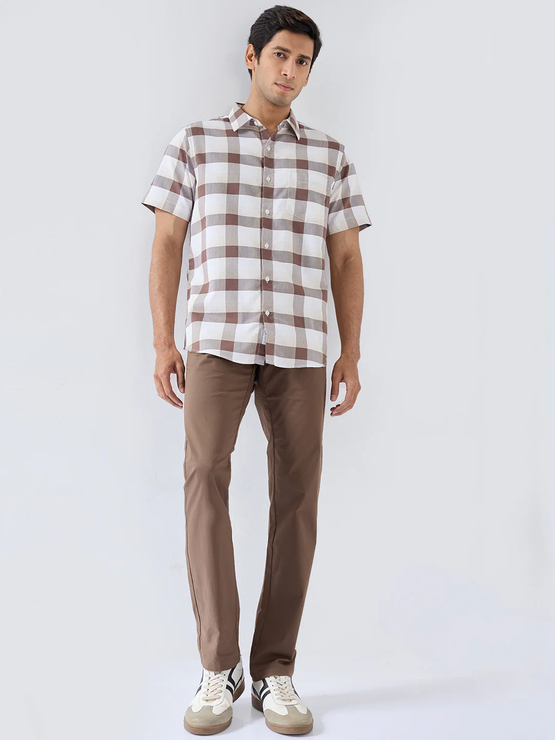 Men Shirt Check Brown Regular Fit - Image 2