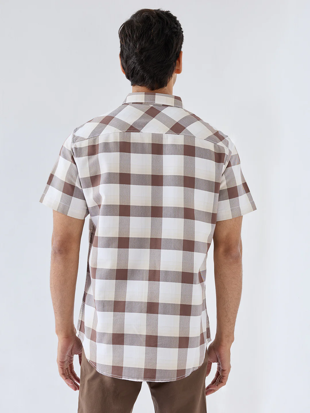 Men Shirt Check Brown Regular Fit - Image 5