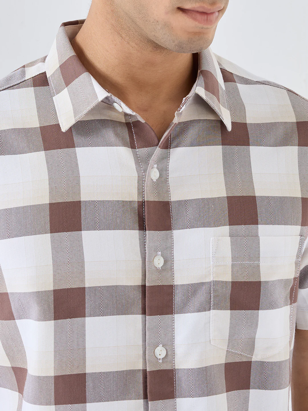 Men Shirt Check Brown Regular Fit - Image 6