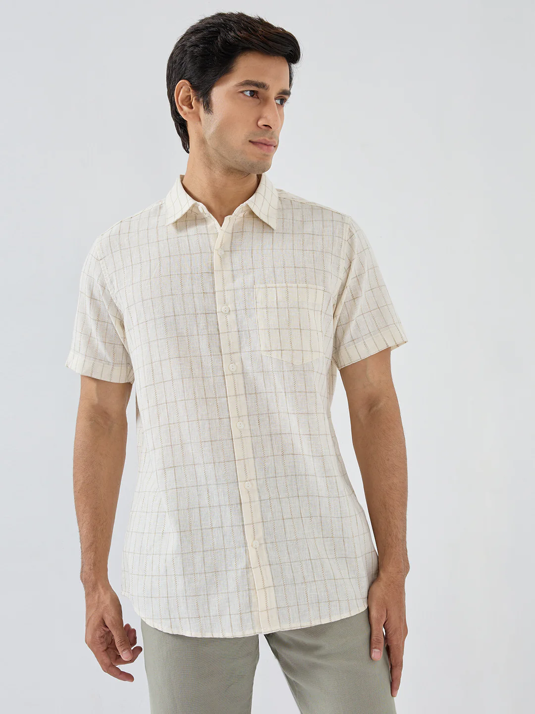 Men Shirt Check White Regular Fit