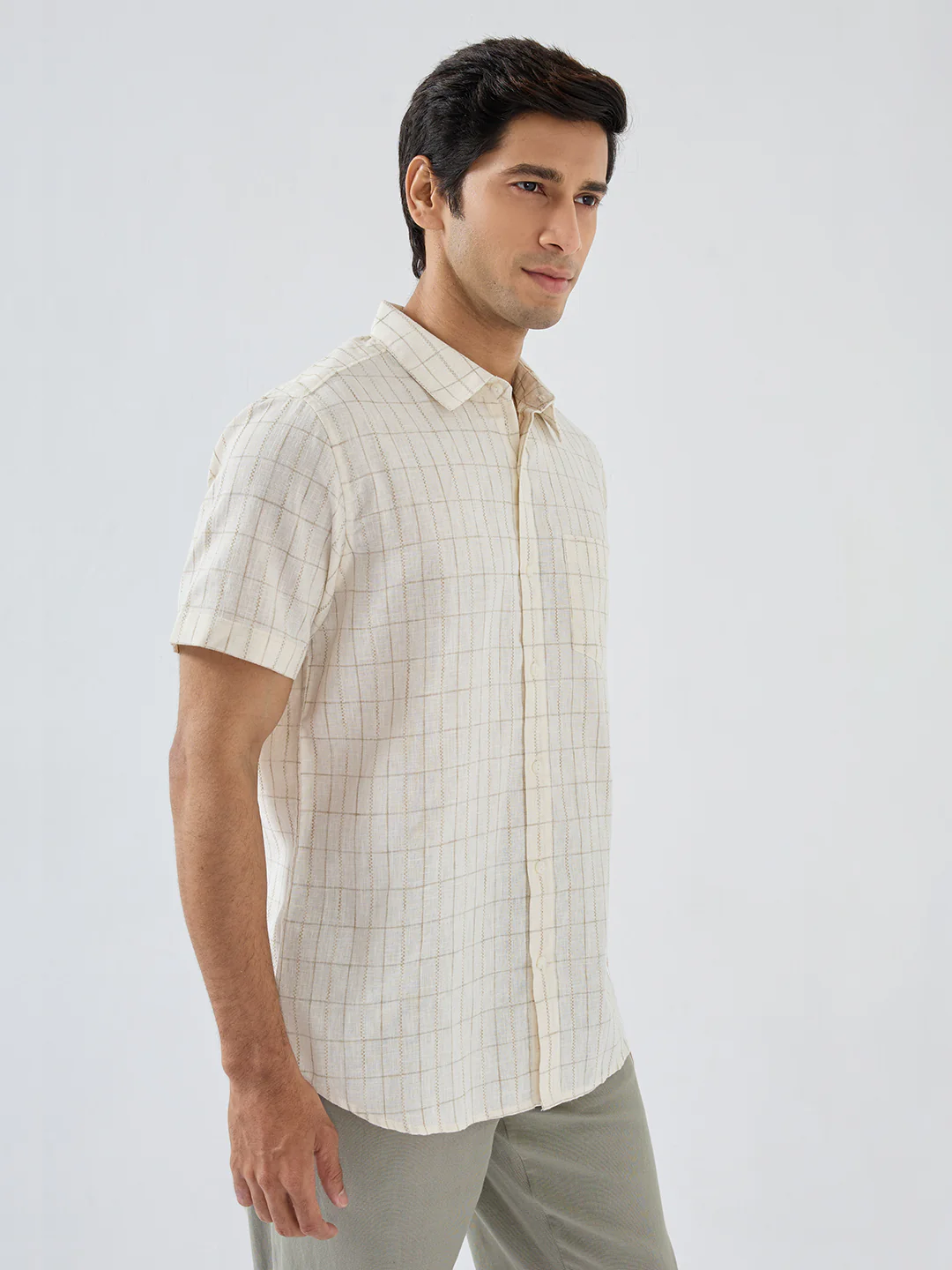 Men Shirt Check White Regular Fit - Image 3