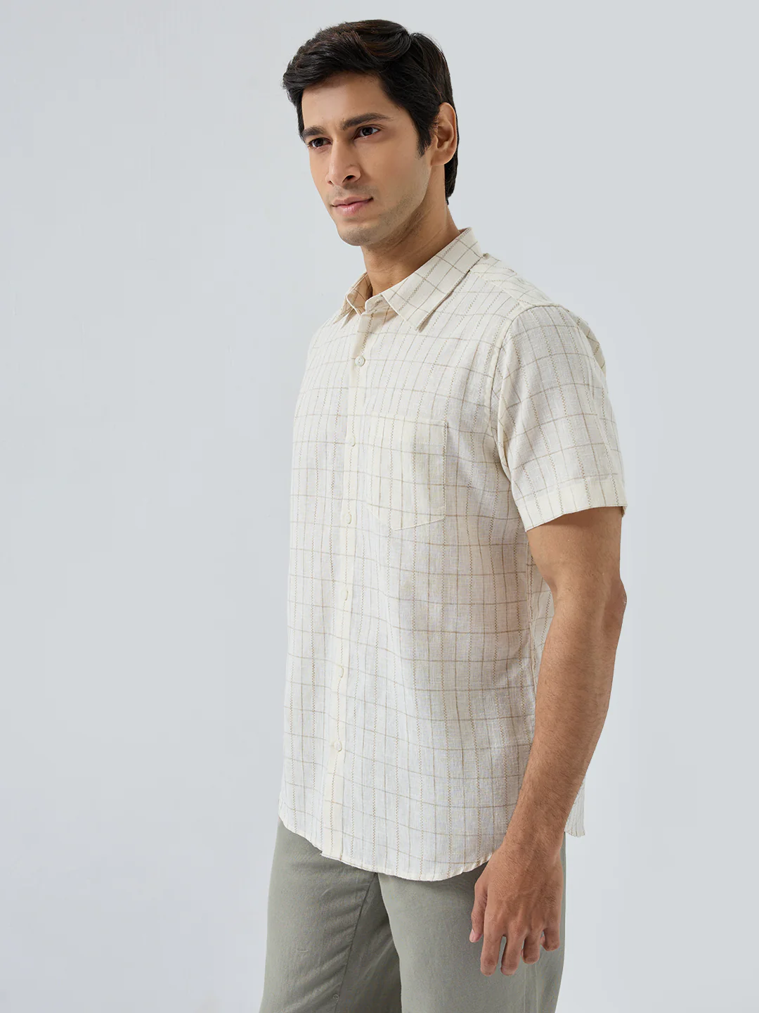 Men Shirt Check White Regular Fit - Image 4