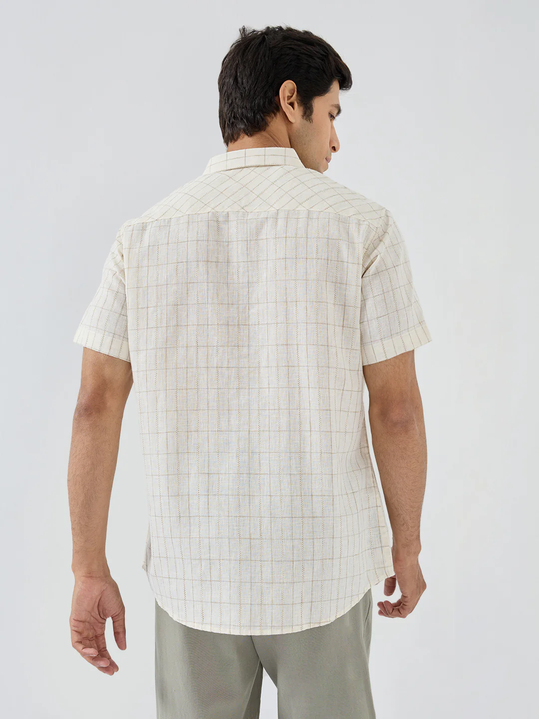 Men Shirt Check White Regular Fit - Image 5