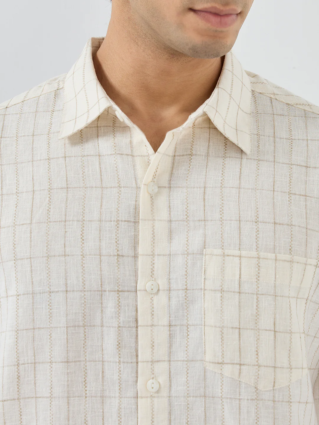 Men Shirt Check White Regular Fit - Image 6