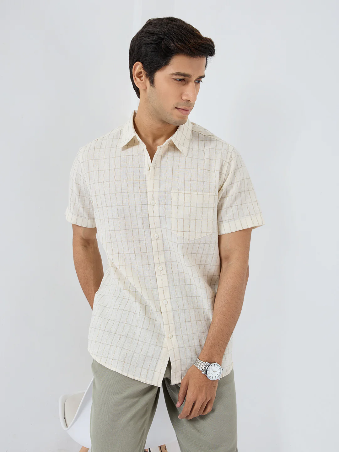 Men Shirt Check White Regular Fit - Image 7