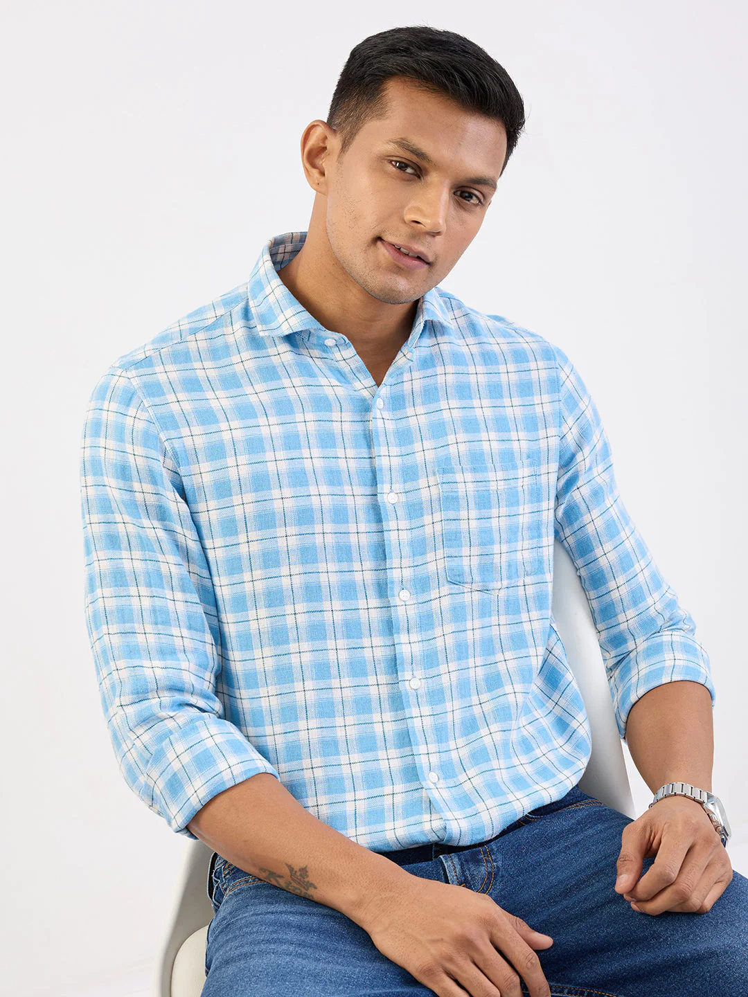 Men Shirt Blue Slim Fit - Image 7