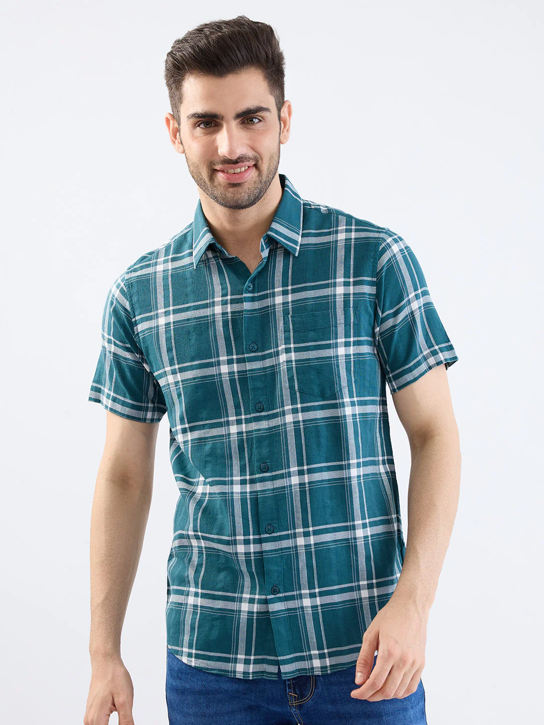 Men Shirt Green Slim Fit - Image 2