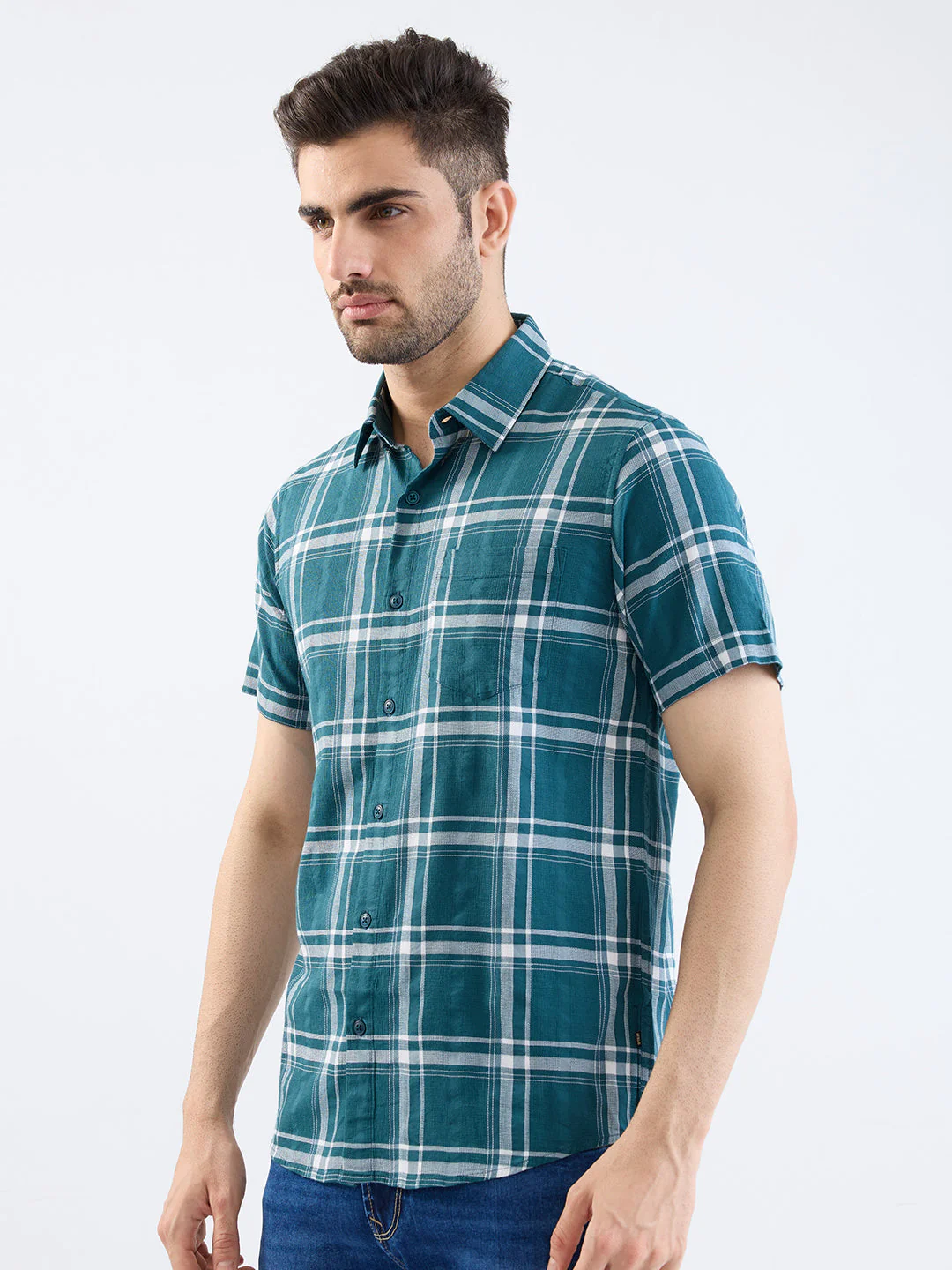 Men Shirt Green Slim Fit - Image 3