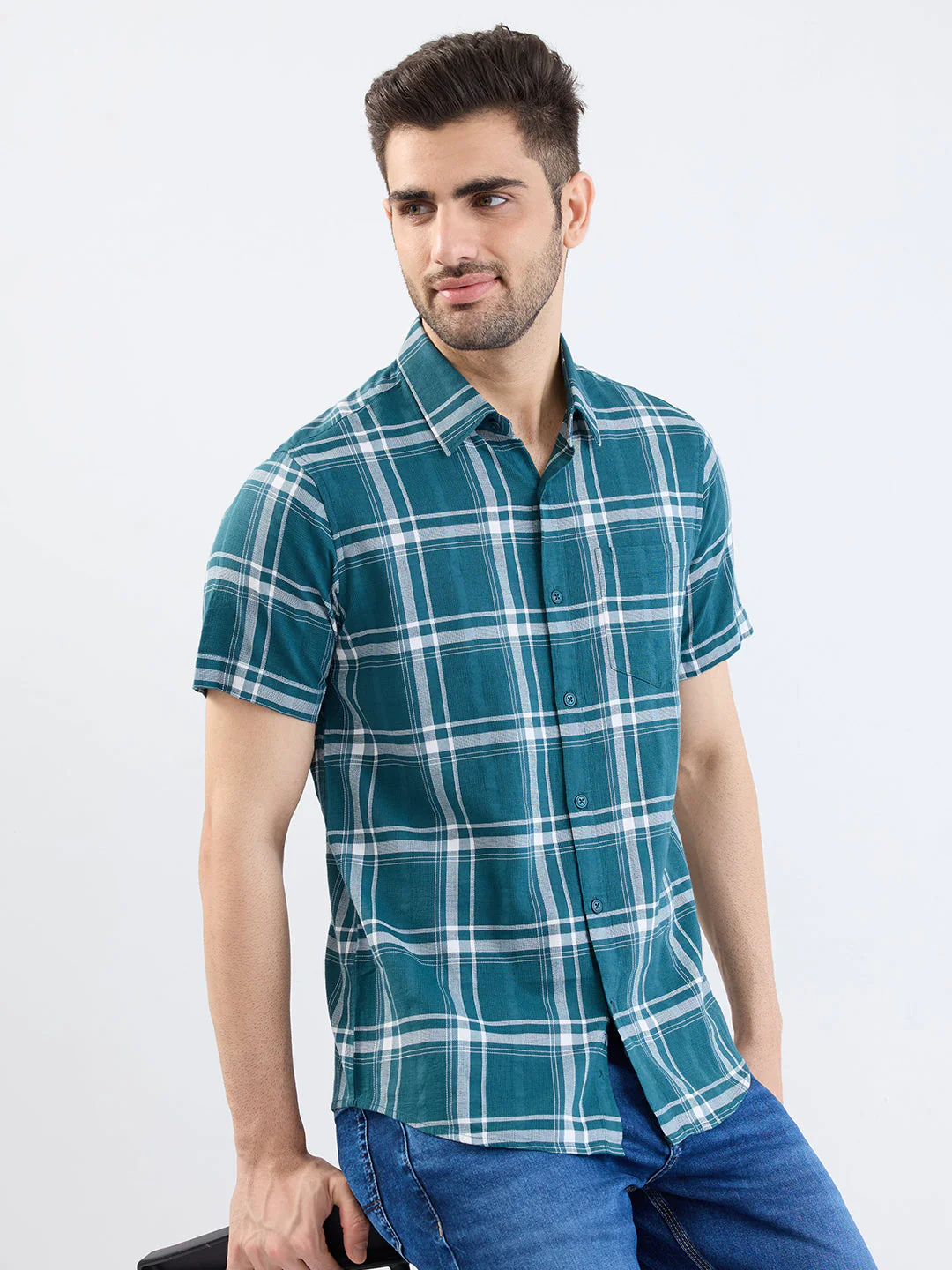 Men Shirt Green Slim Fit - Image 7