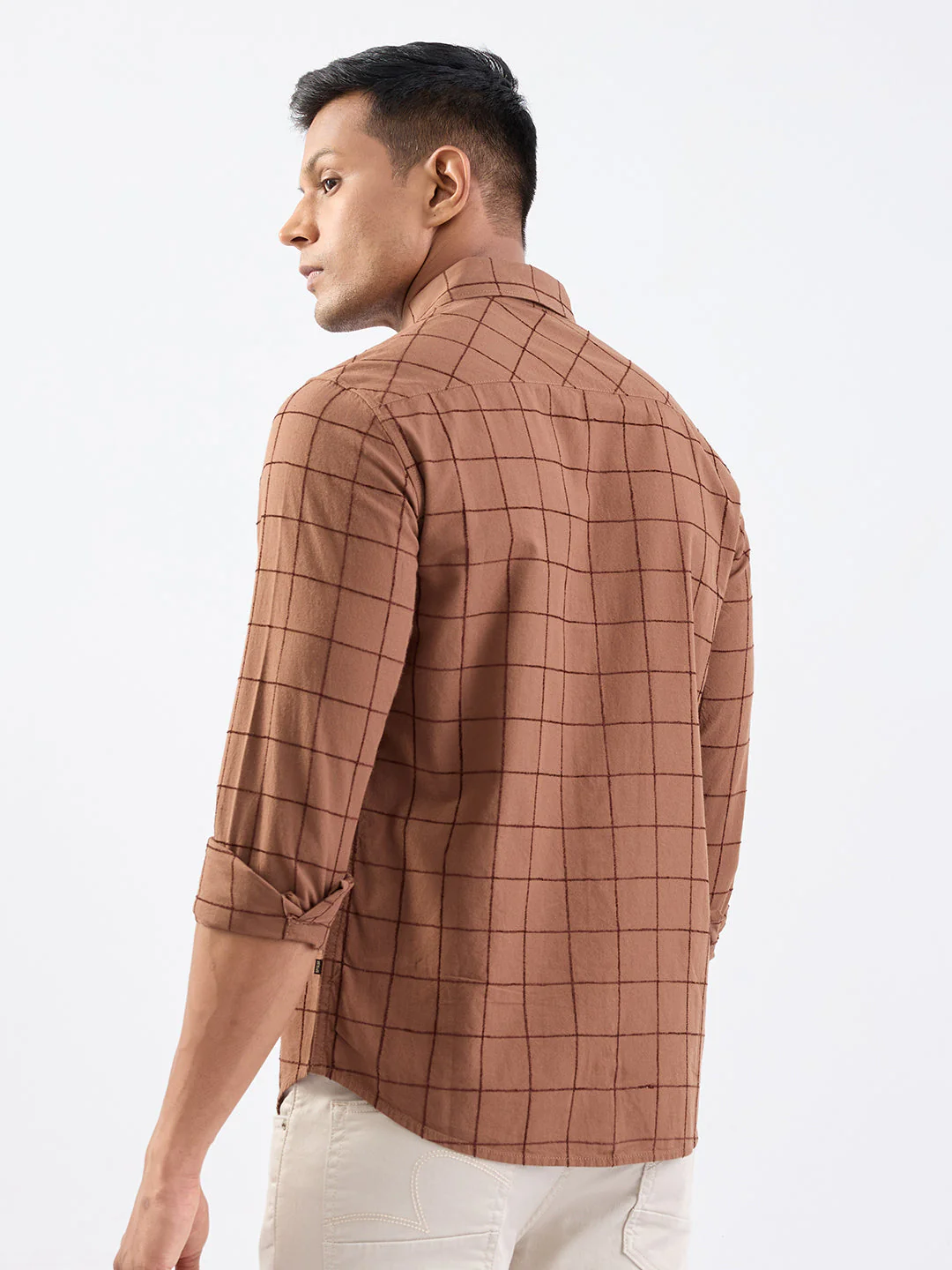 Men Shirt Brown Slim Fit - Image 4