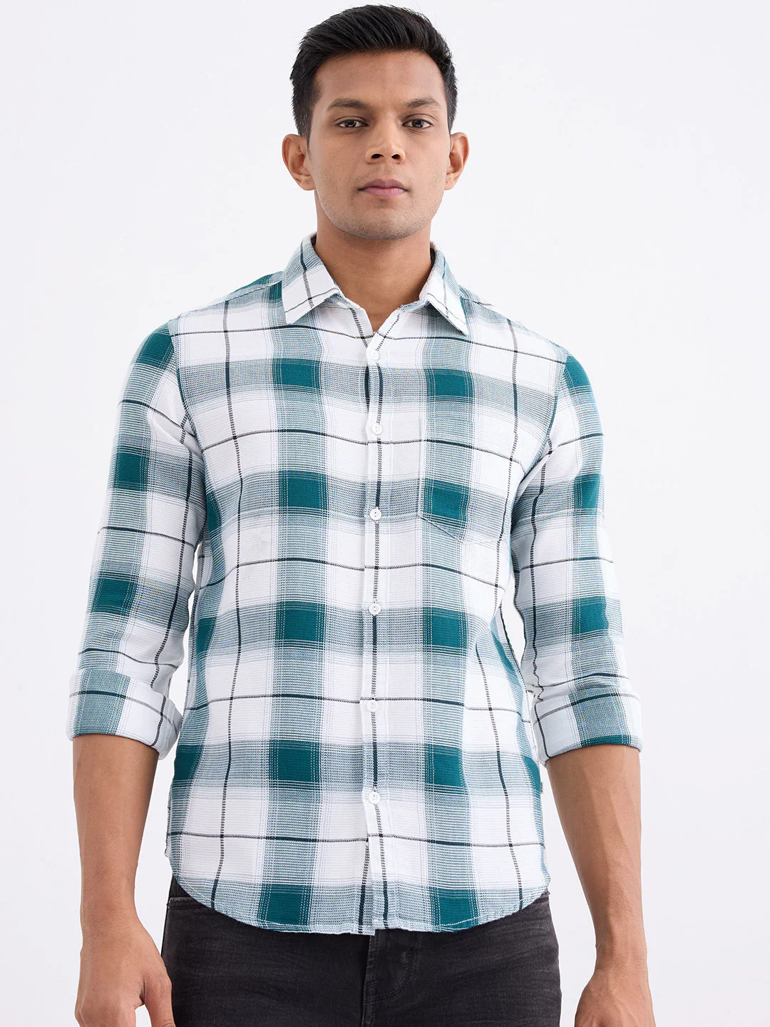 Men Shirt Green Slim Fit - Image 2
