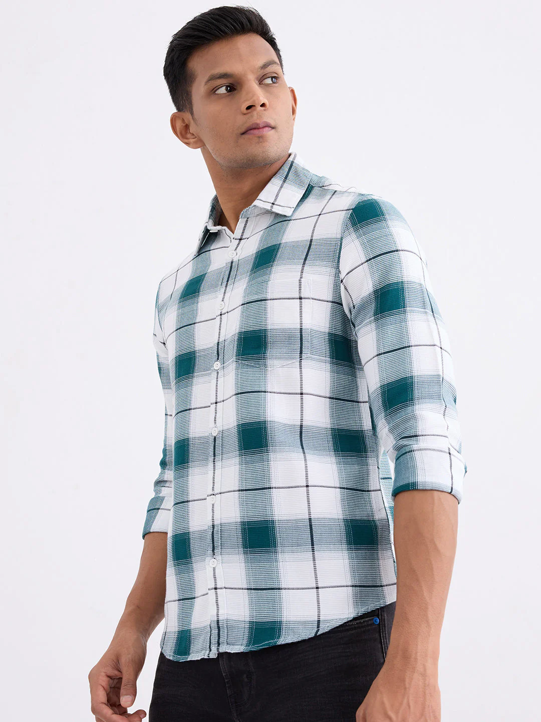 Men Shirt Green Slim Fit - Image 3