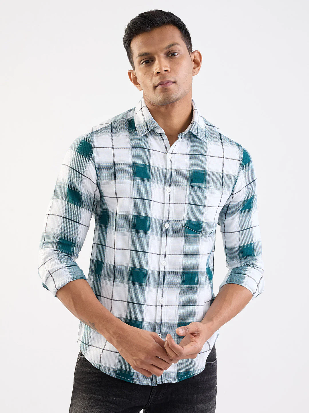 Men Shirt Green Slim Fit - Image 8