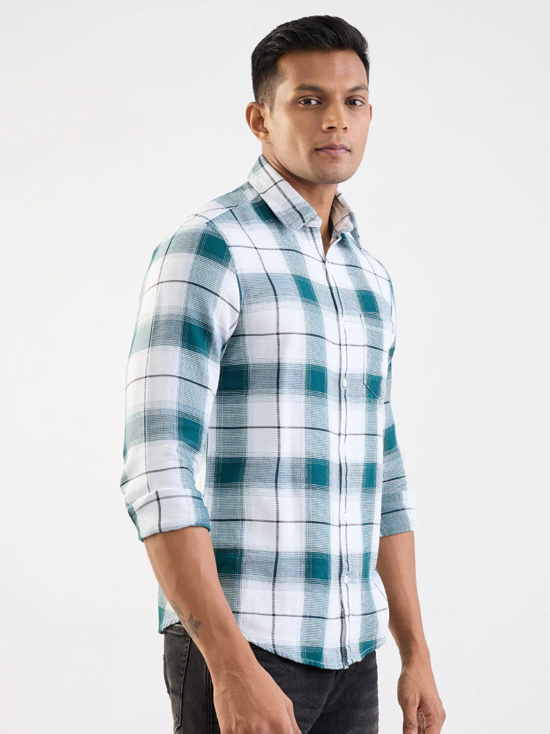 Men Shirt Green Slim Fit - Image 9