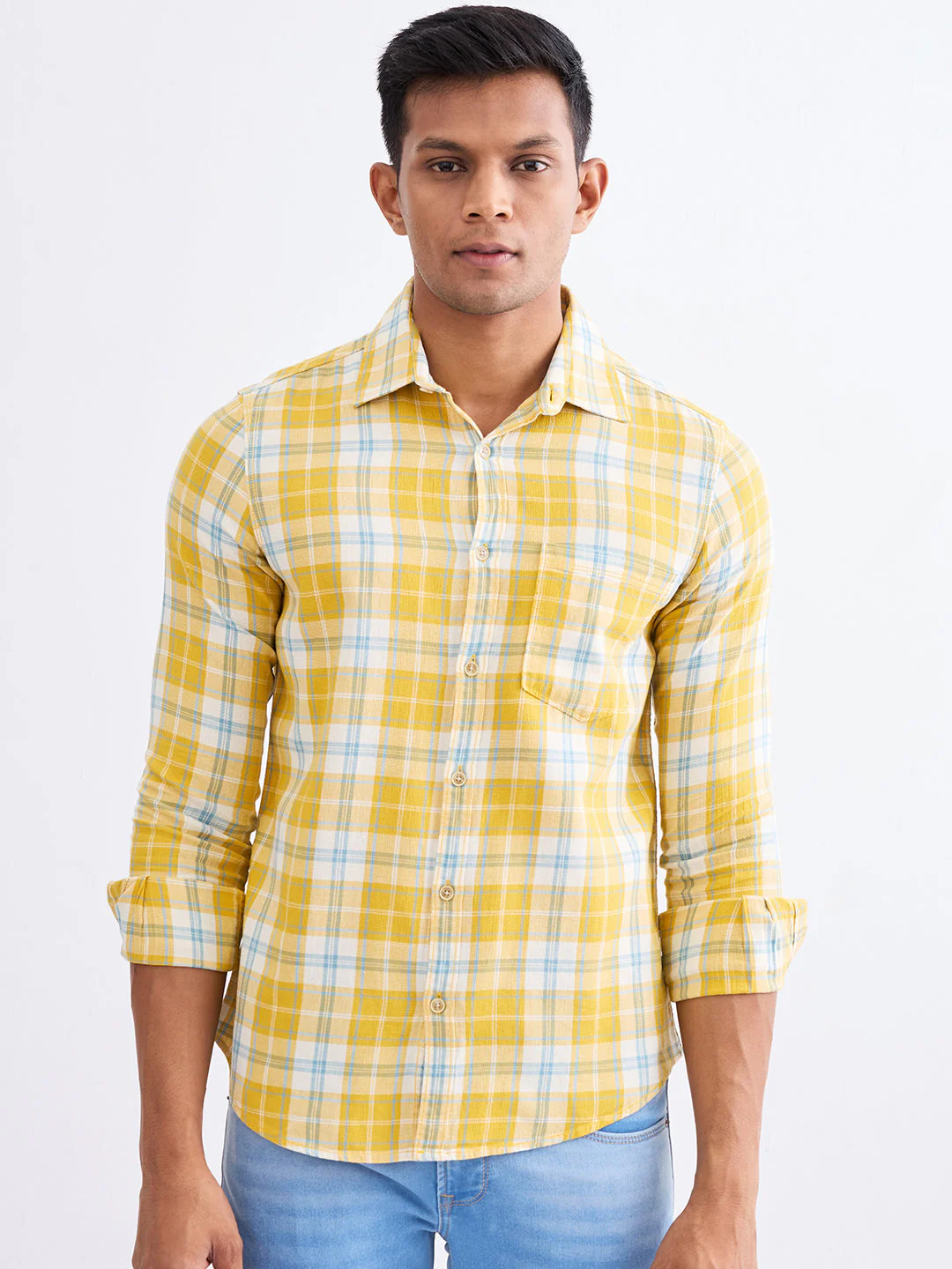 Men Shirt Yellow Slim Fit - Image 2