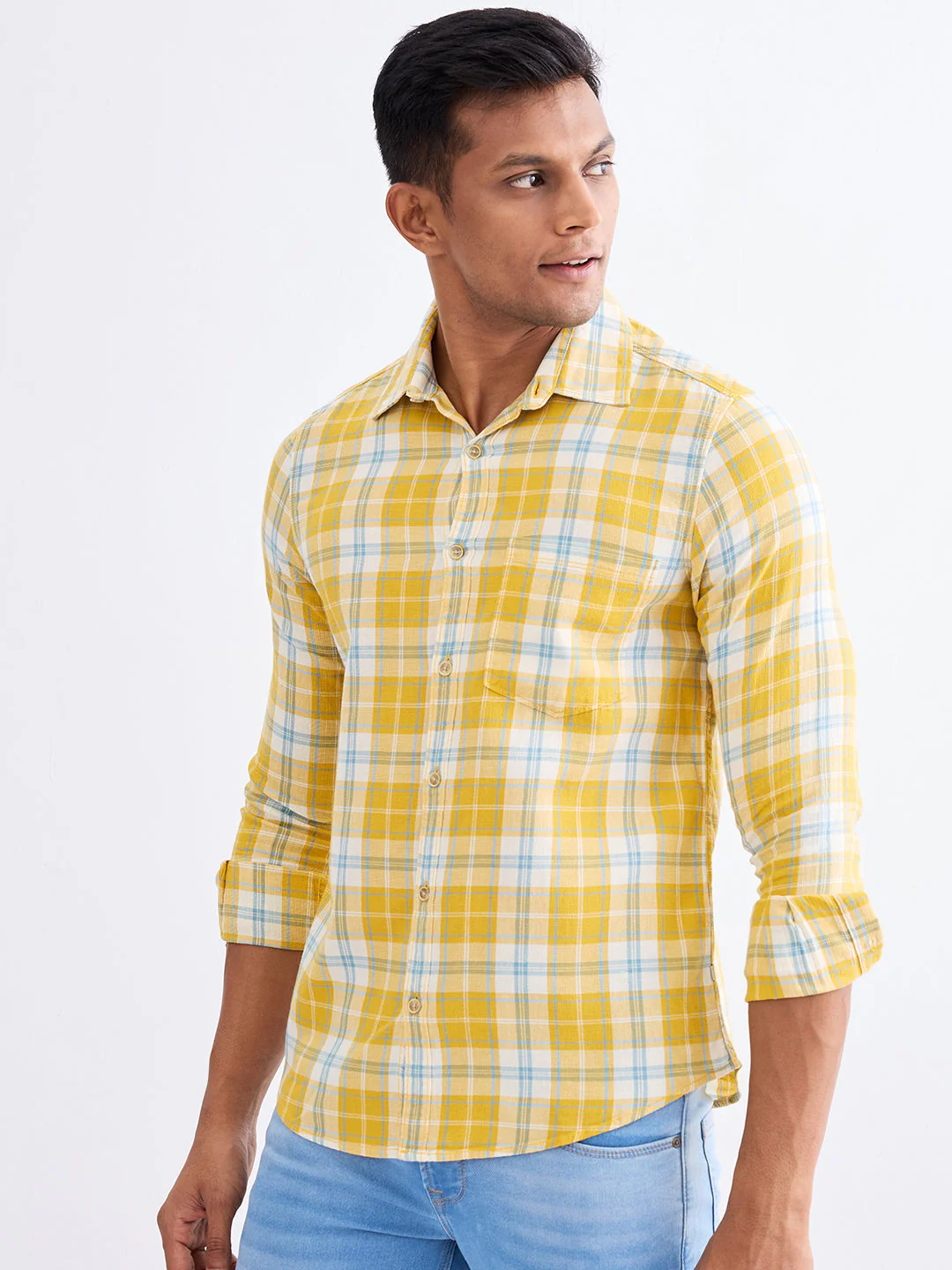 Men Shirt Yellow Slim Fit - Image 3