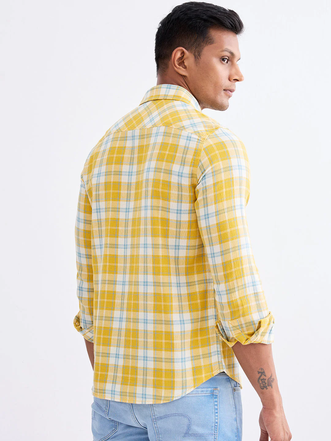 Men Shirt Yellow Slim Fit - Image 4