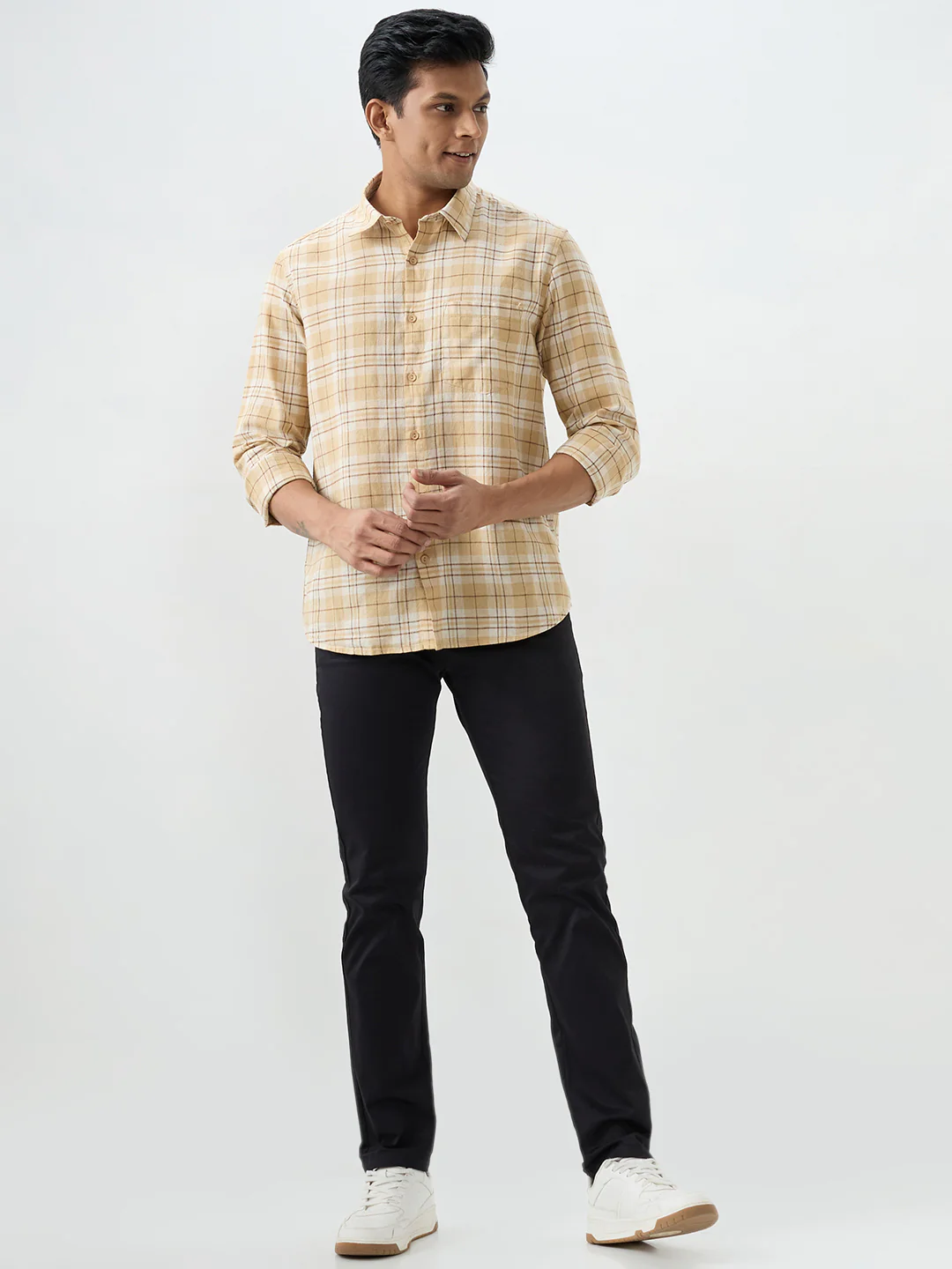 Men Shirt Beige Slim Fit - Image 5