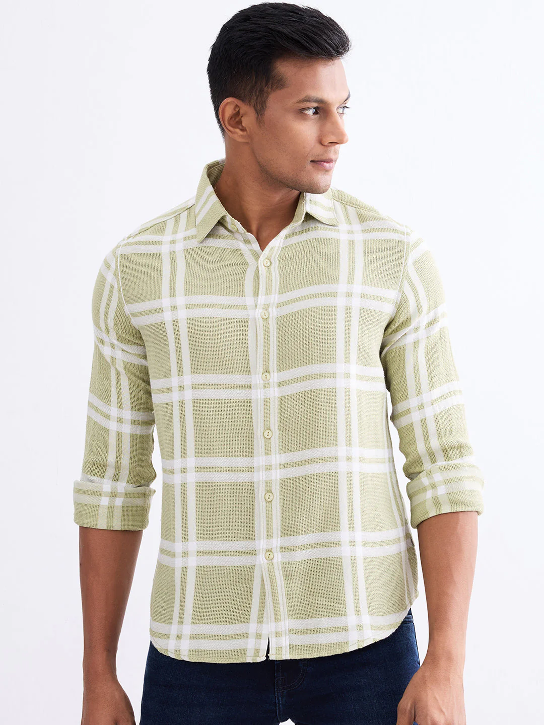 Men Shirt Green Slim Fit - Image 2