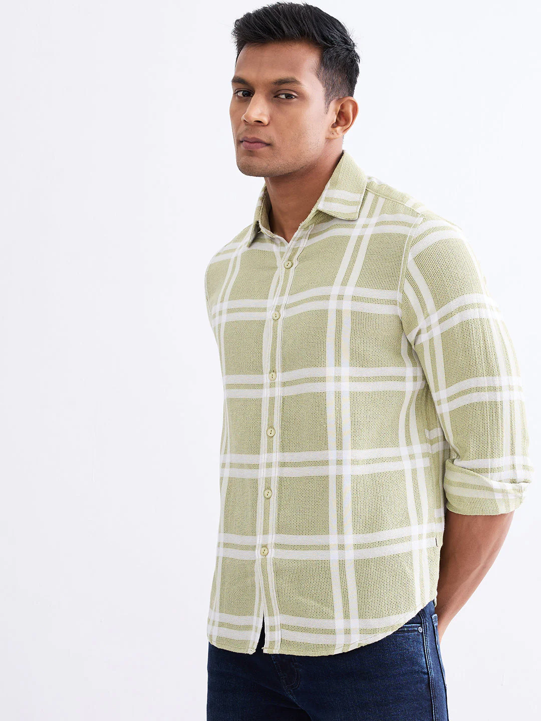 Men Shirt Green Slim Fit - Image 3