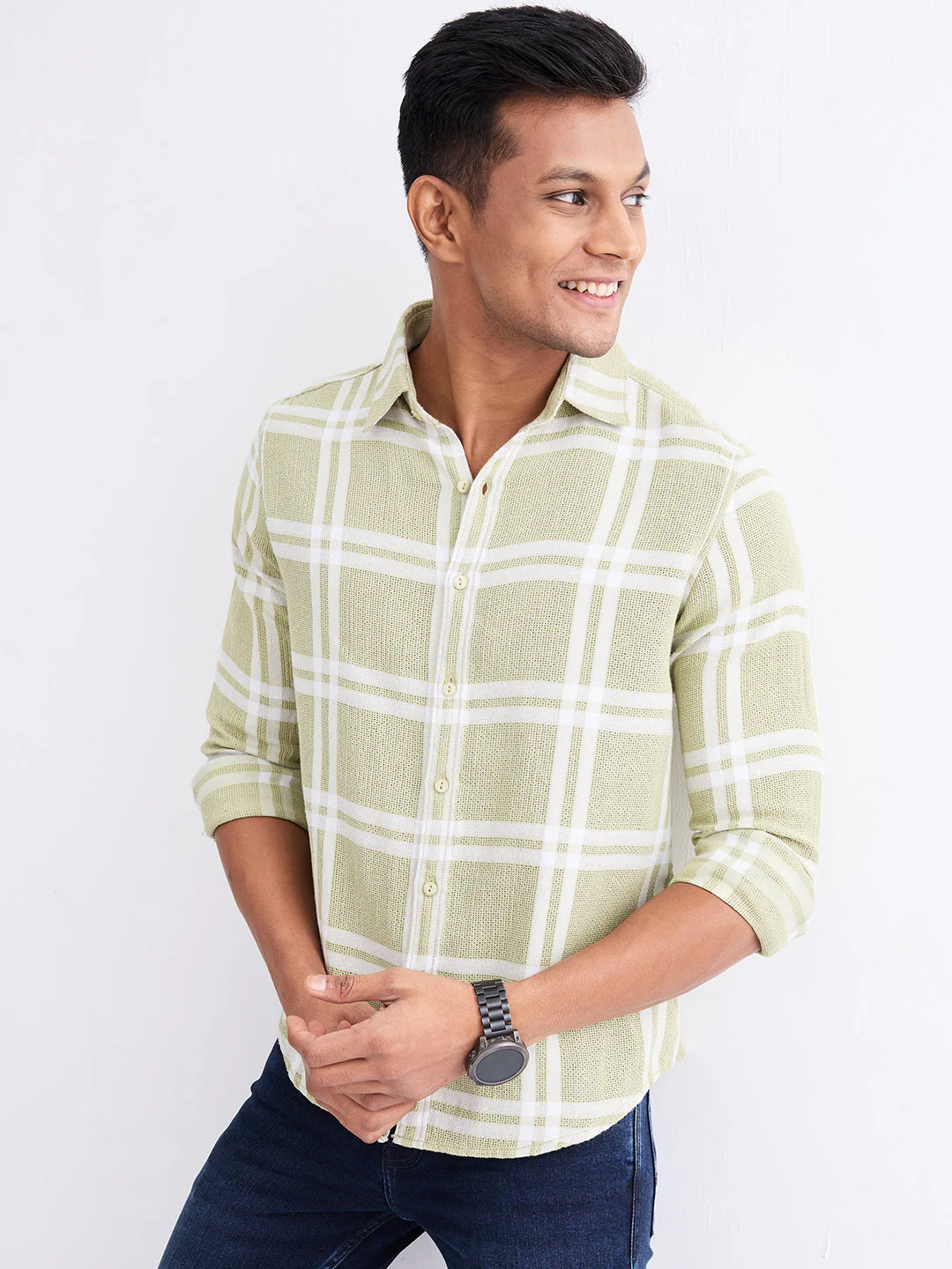 Men Shirt Green Slim Fit - Image 7