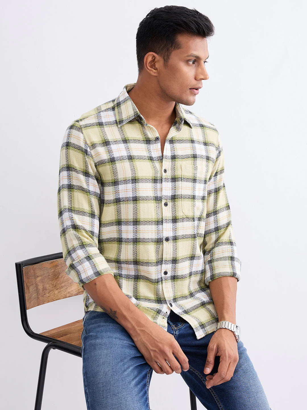 Men Shirt Green Slim Fit - Image 7