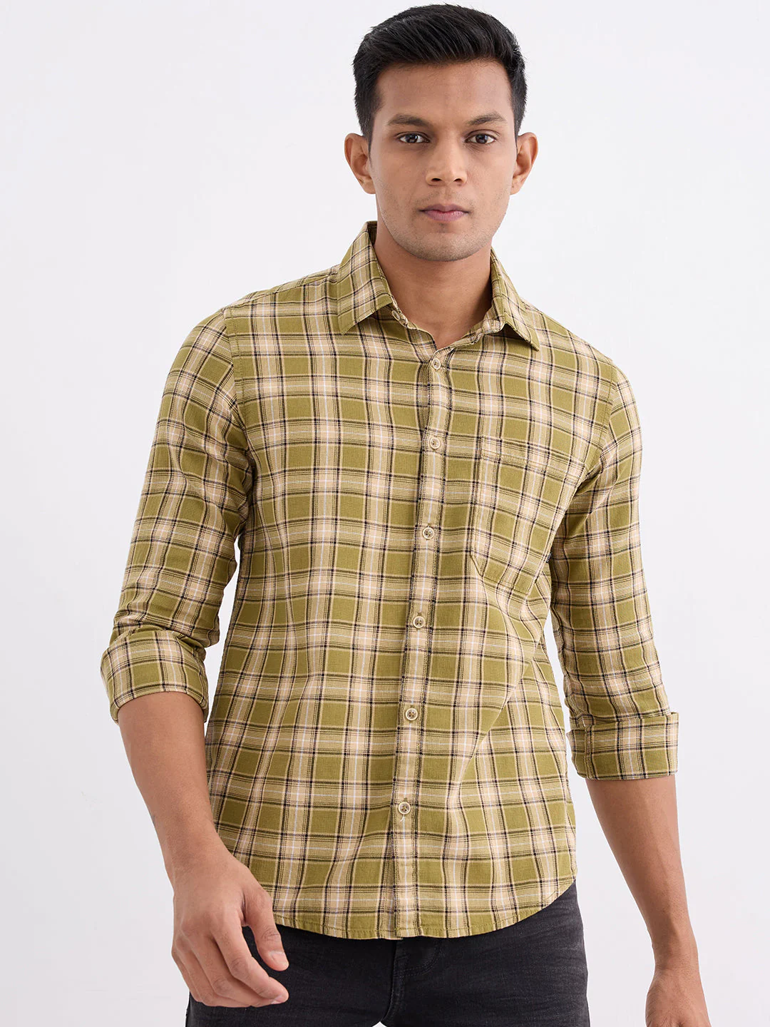Men Shirt Green Slim Fit - Image 2