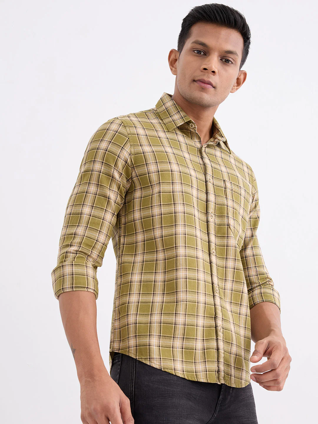 Men Shirt Green Slim Fit - Image 3