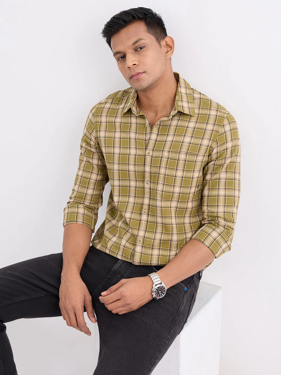 Men Shirt Green Slim Fit - Image 7