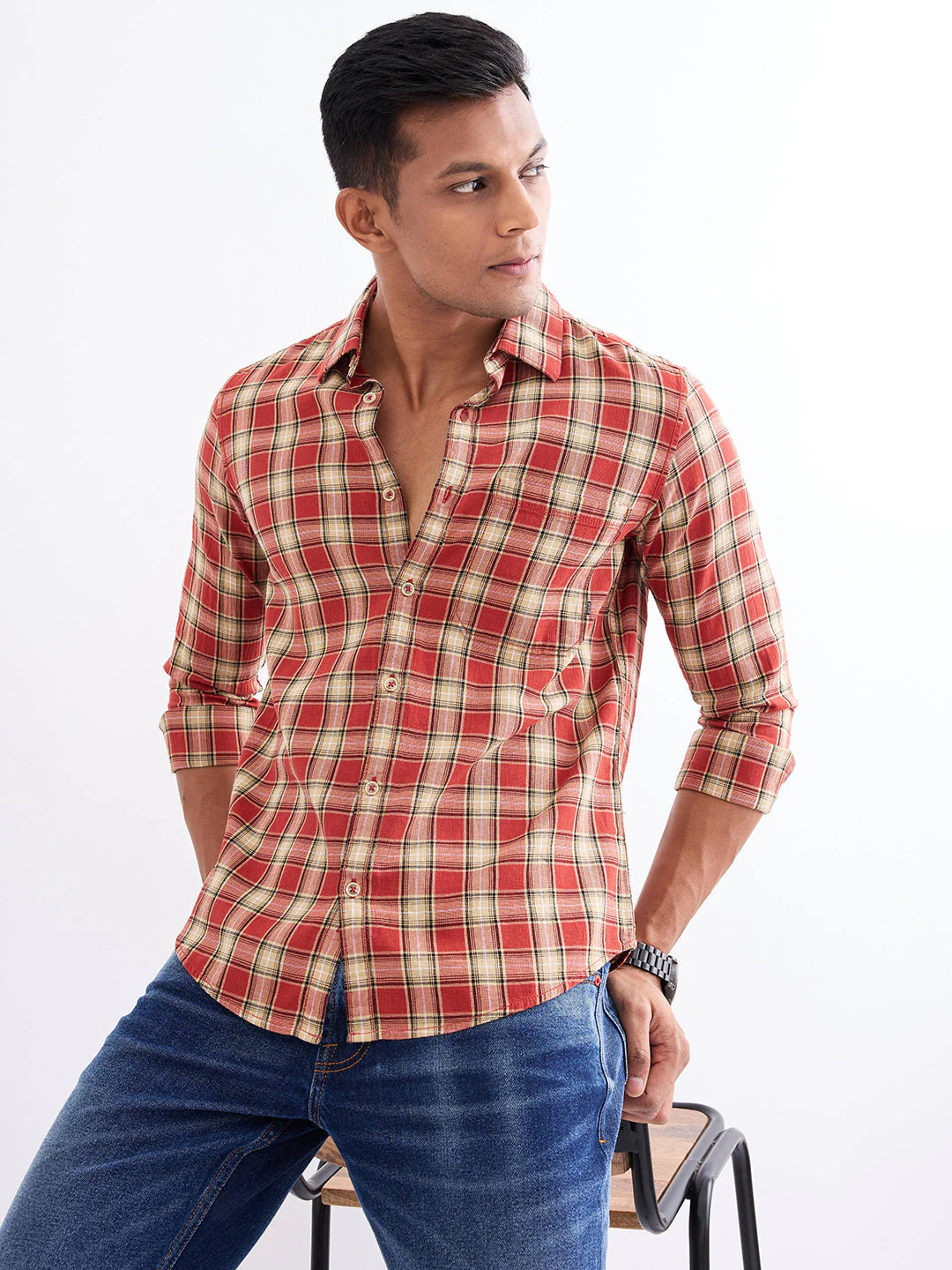 Men Shirt Red Slim Fit - Image 8