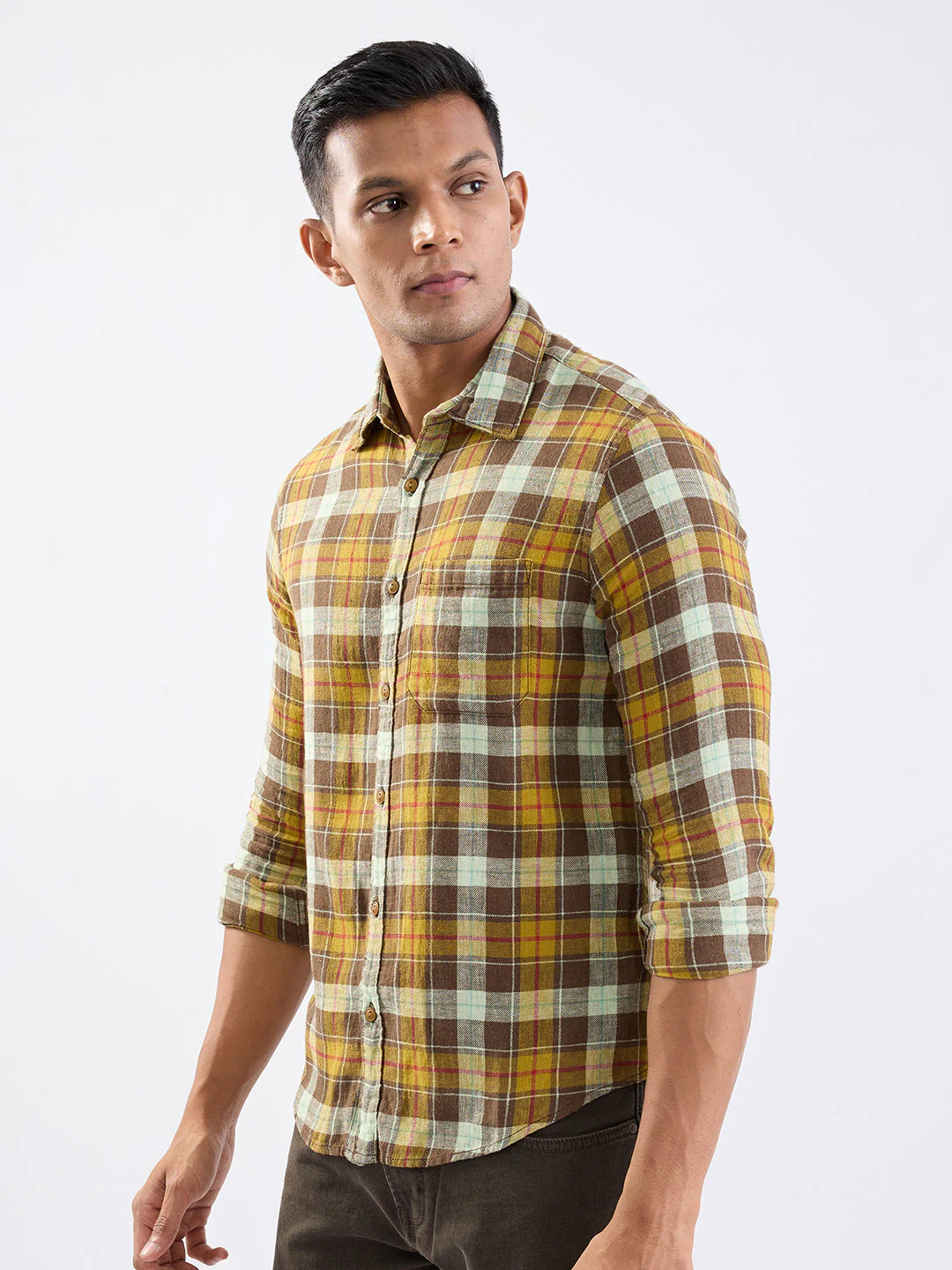 Men Shirt Brown Slim Fit - Image 3