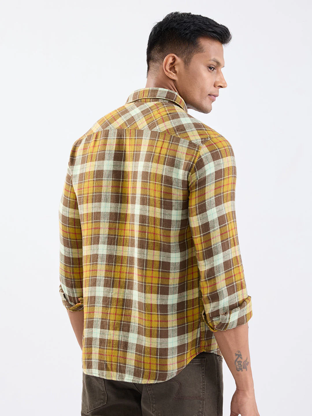 Men Shirt Brown Slim Fit - Image 4