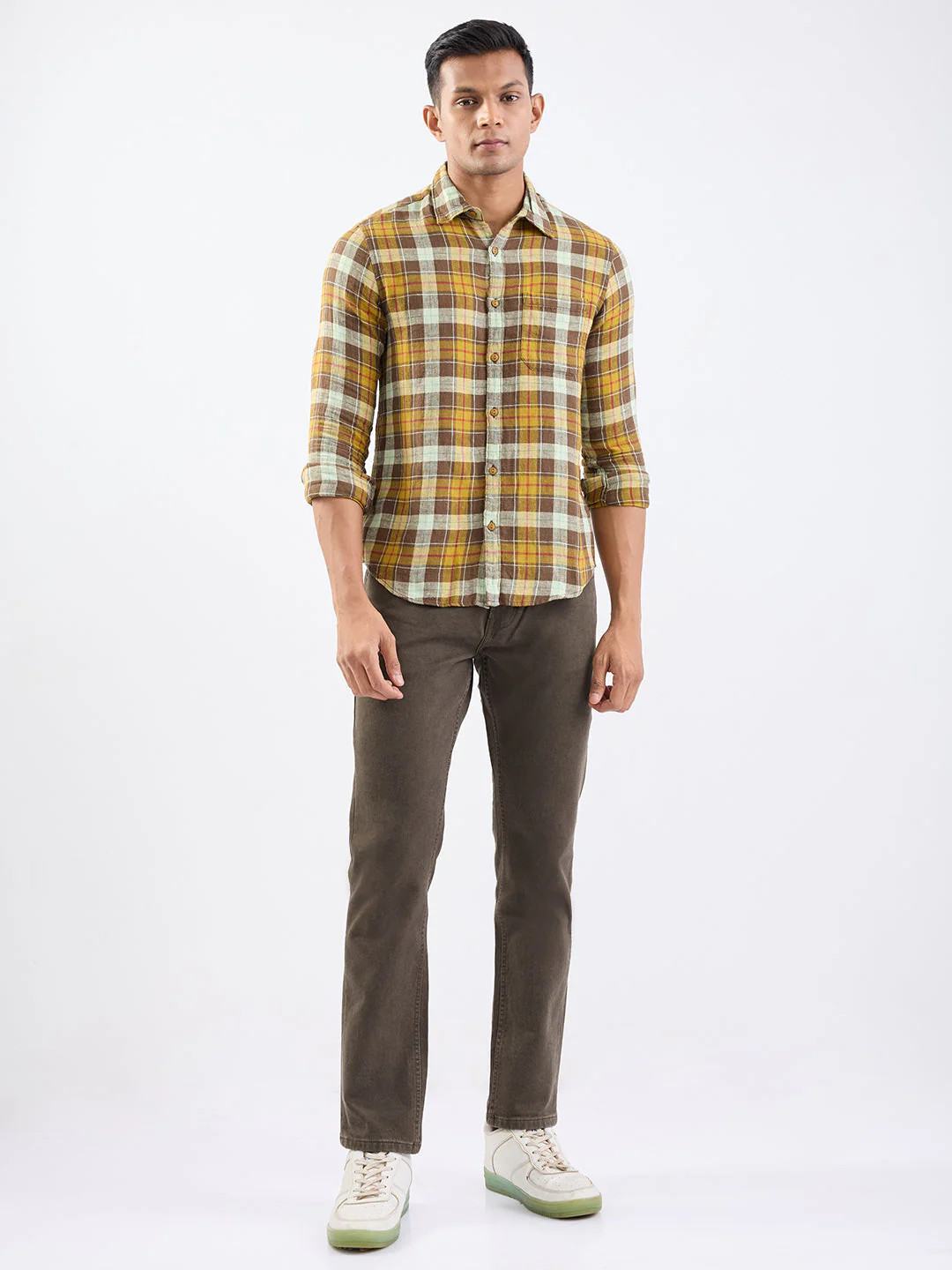 Men Shirt Brown Slim Fit - Image 5