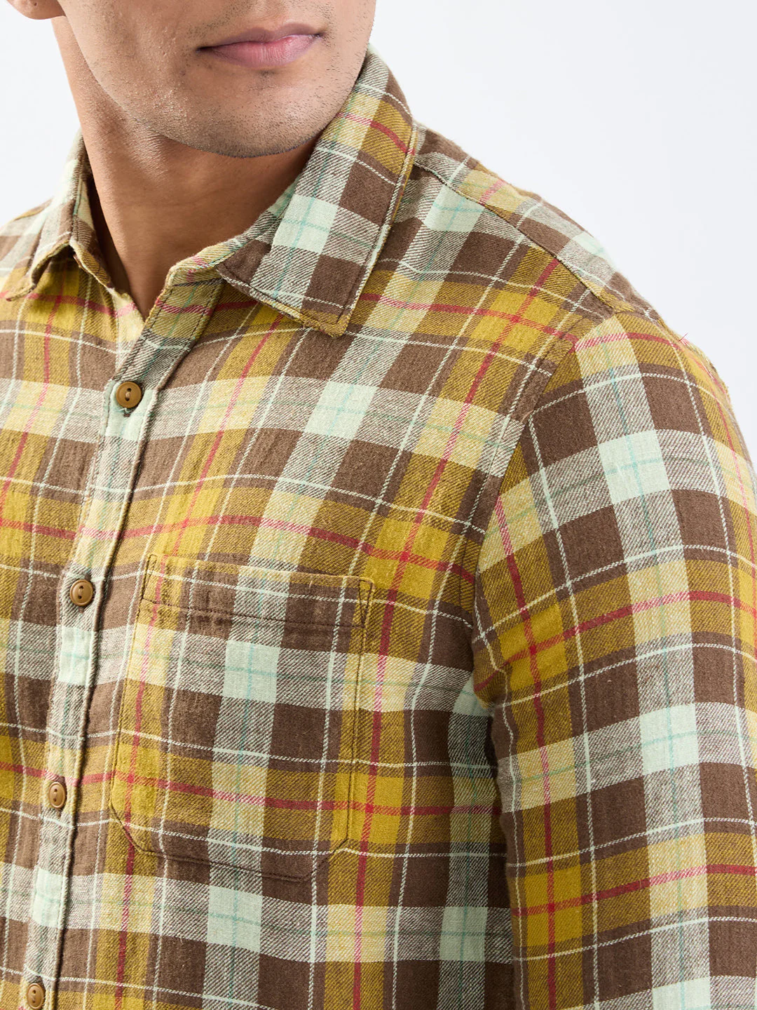 Men Shirt Brown Slim Fit - Image 6