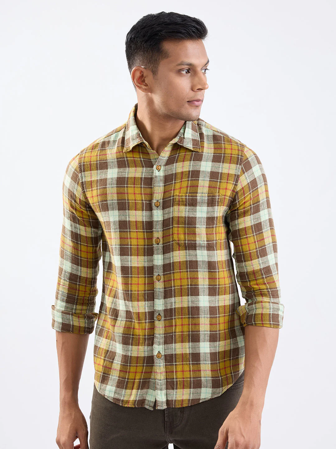 Men Shirt Brown Slim Fit - Image 7