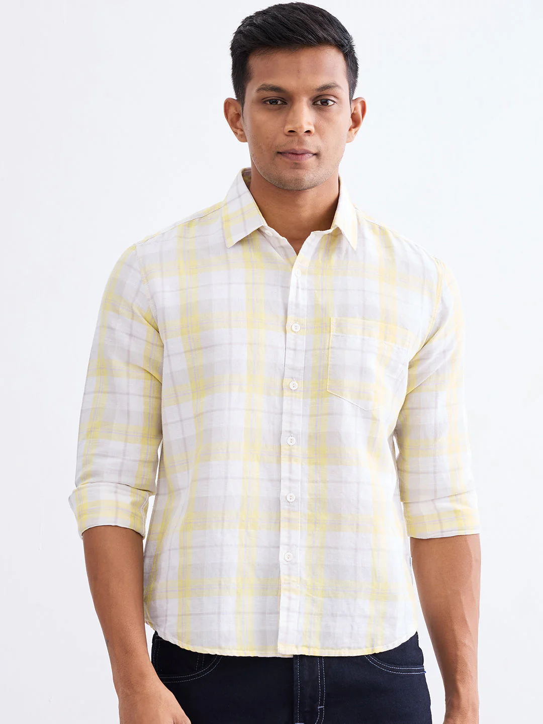 Men Shirt Yellow Slim Fit - Image 2