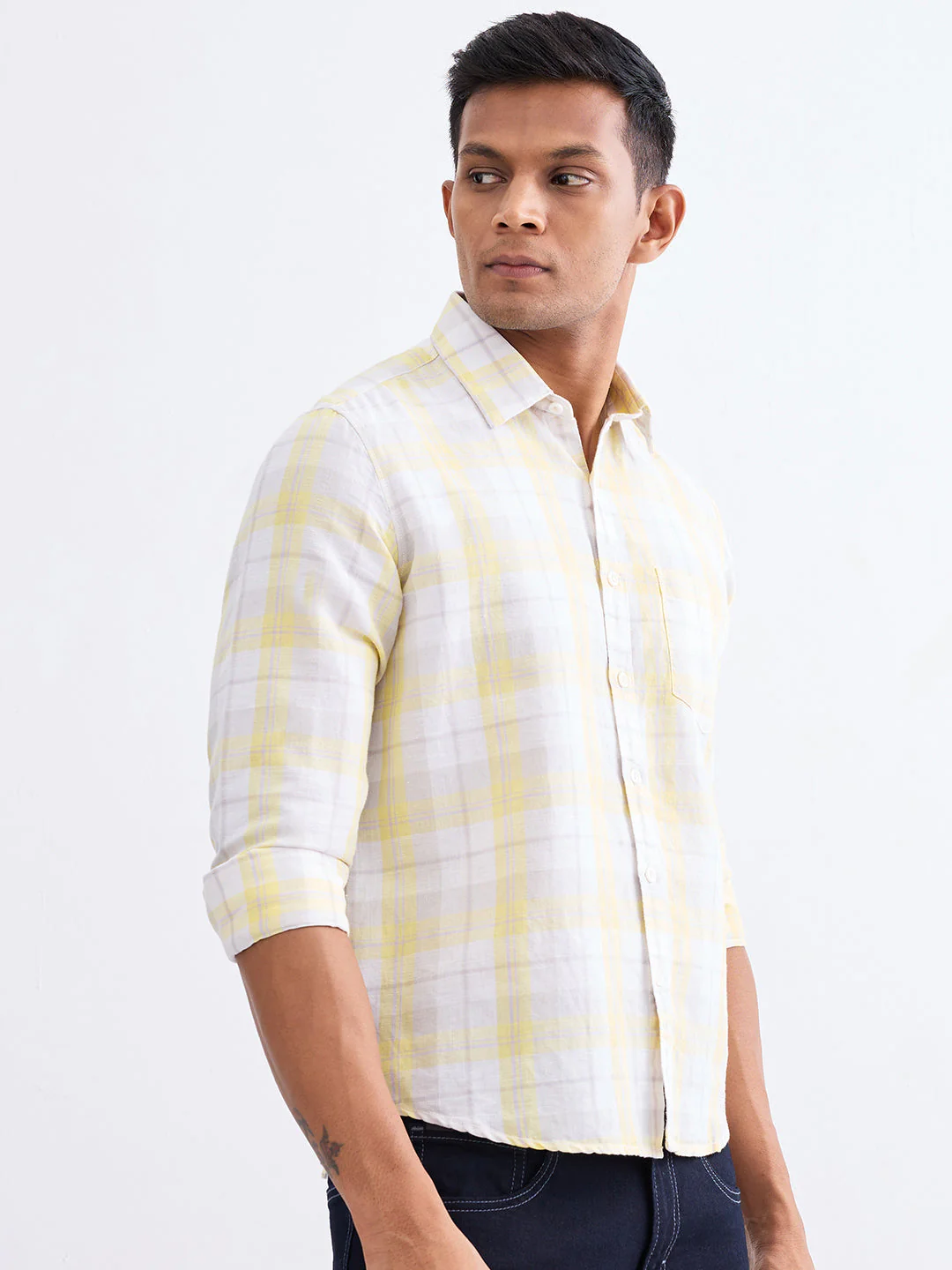 Men Shirt Yellow Slim Fit - Image 3