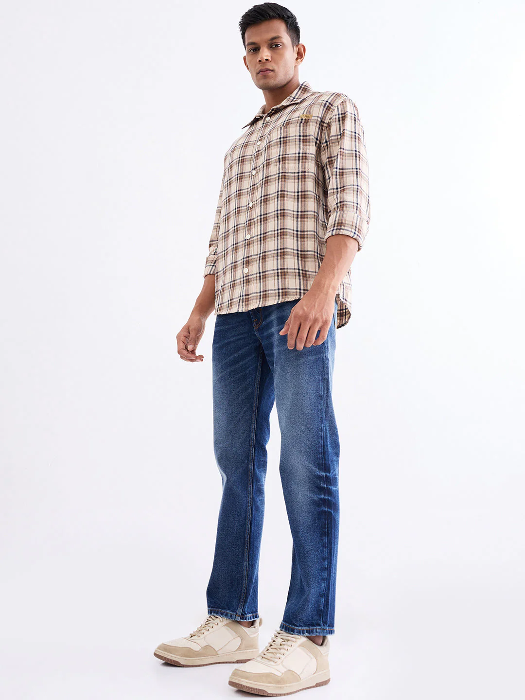 Men Shirt Beige Comfort Fit - Image 2