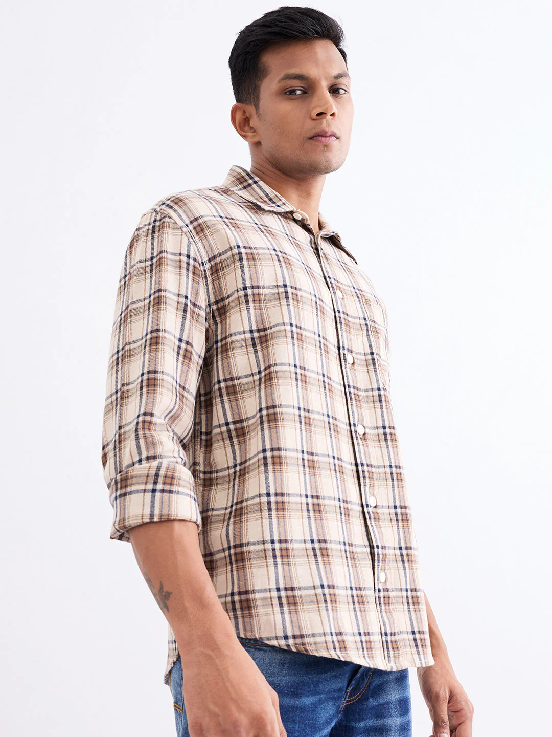 Men Shirt Beige Comfort Fit - Image 3