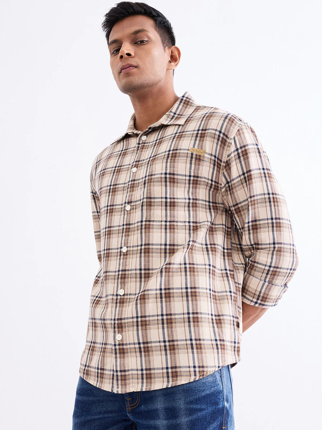 Men Shirt Beige Comfort Fit - Image 4